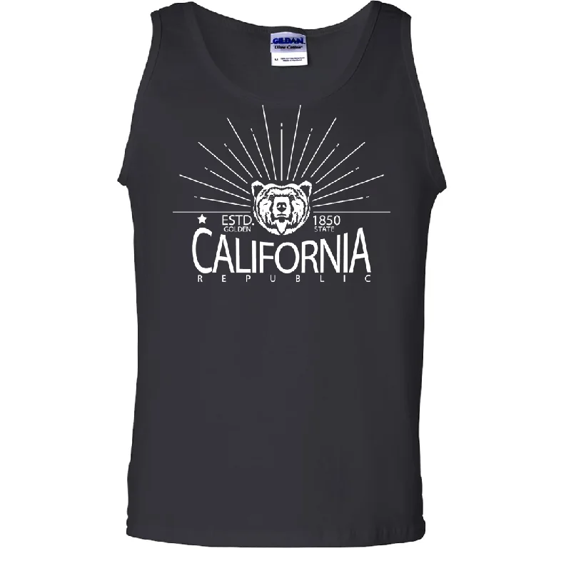 Men's short-sleeve bright artisanal organic shirt-California Golden State White Print Asst Colors Tank Top