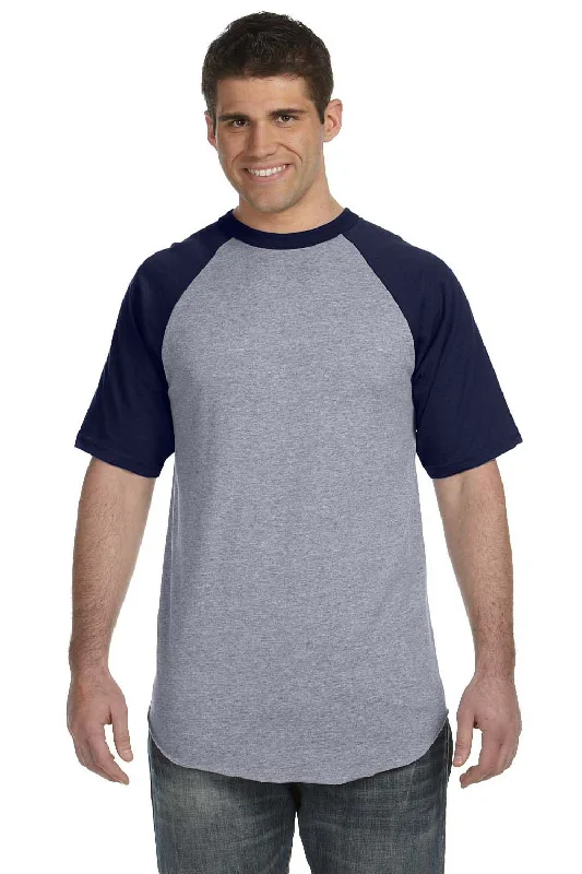 Men's short-sleeve rich sporty subtle motocross top-Augusta Sportswear Mens Short Sleeve Crewneck T-Shirt - Heather Grey/Navy Blue