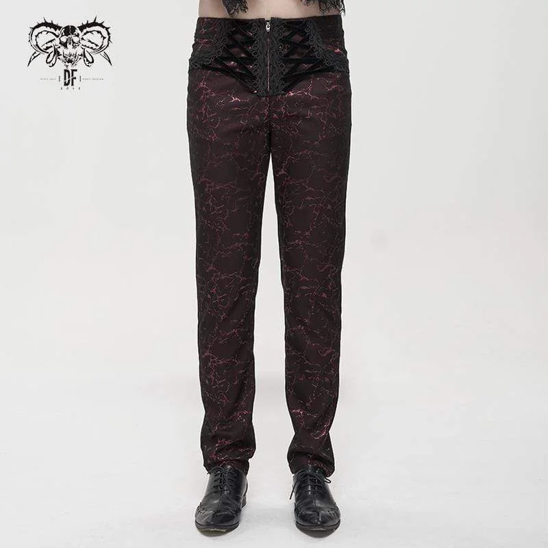 men's large casual black pants-Men's Gothic Floral Zipper Pants Red