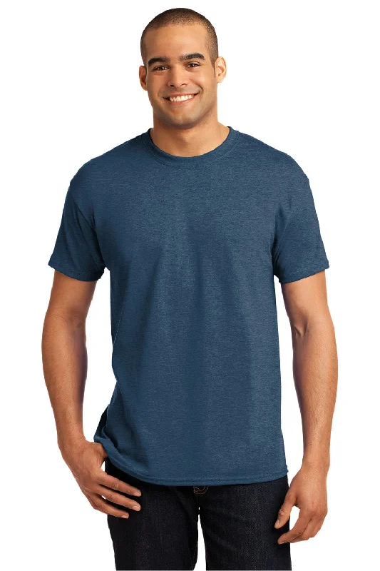 Men's short-sleeve rugged urban casual khaki shirt-Hanes Mens EcoSmart Short Sleeve Crewneck T-Shirt - Heather Blue - Closeout