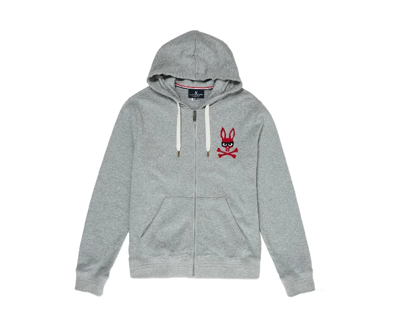 Men's sky blue jackets-Psycho Bunny Sowerby Mischief Zorro Bunny H.Grey Men's Hoodie B6H527G1FL-HGY