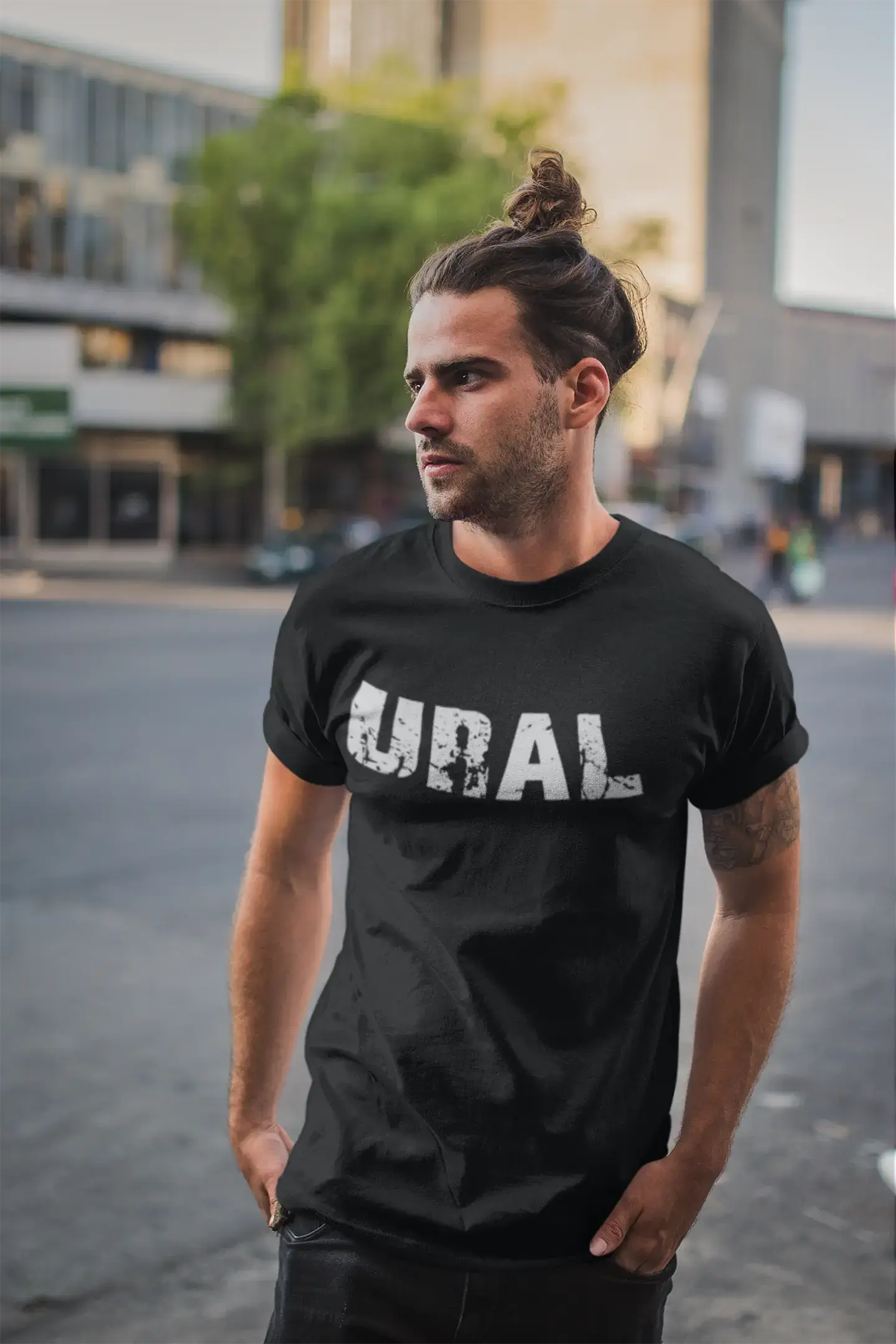 Men's short-sleeve soft trendy crisp ribbed shirt-ural Men's T shirt Black Birthday Gift 00016