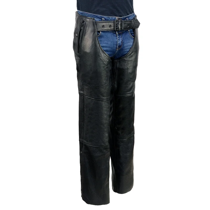 men's stretch relaxed green pants-Milwaukee Leather USA MADE MLM5571 Men's Black 'Rough Rider' Premium Leather Motorcycle Chaps with Thermal Liner