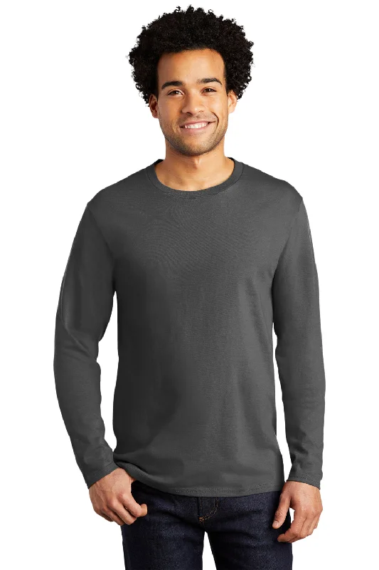 Men's short-sleeve vibrant streetwear shirt-Port & Company Mens Bouncer Long Sleeve Crewneck T-Shirt - Coal Grey