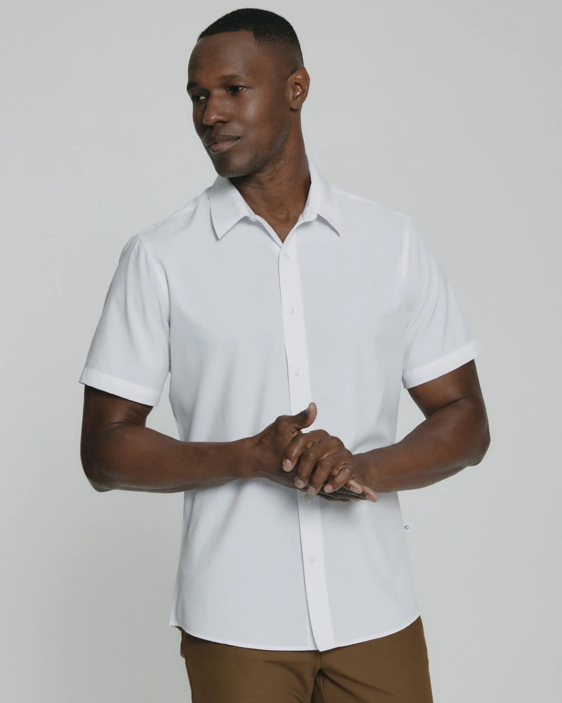 Men's short-sleeve neutral casual lightweight stretch top-Siena Short Sleeve Shirt | White