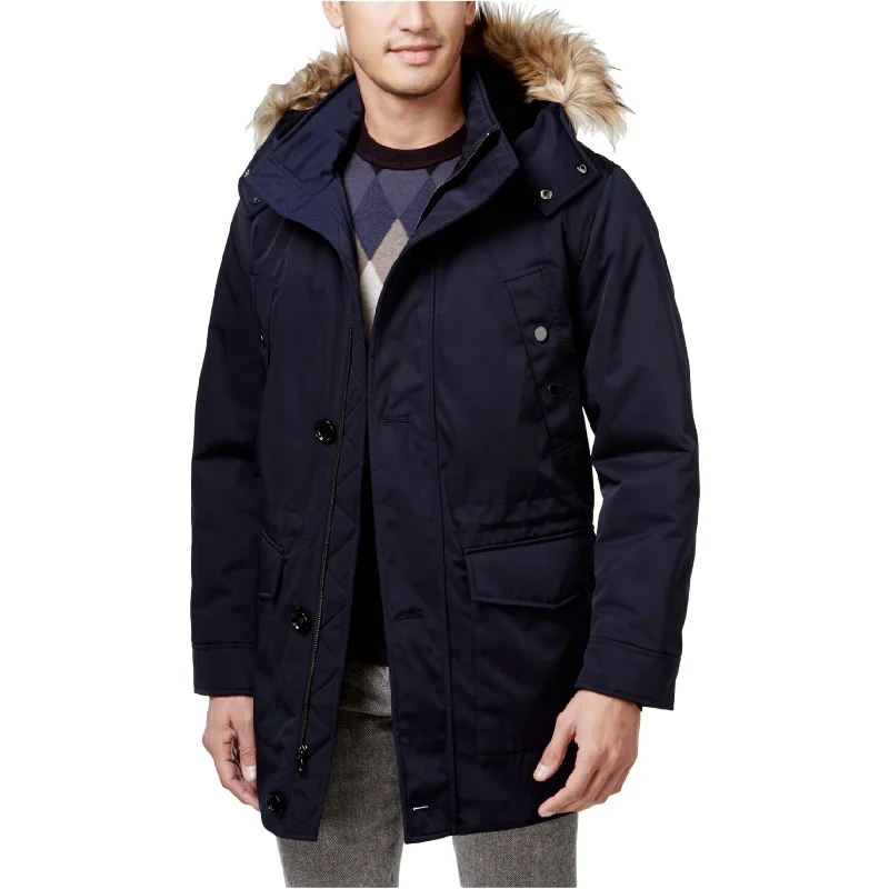 Men's backpacker rugged jackets-Ryan Seacrest Mens Luxe Twill Faux-Fur Parka Coat, Blue, Small