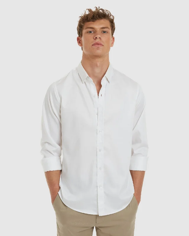 Men's short-sleeve soft trendy muted tone shirt-London-Slim Formal White Non Iron Cotton Shirt