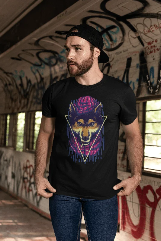 Men's short-sleeve muted fresh modern climbing tee-ULTRABASIC Men's Novelty T-Shirt Scary Wolf - Animal Graphic Tee Shirt