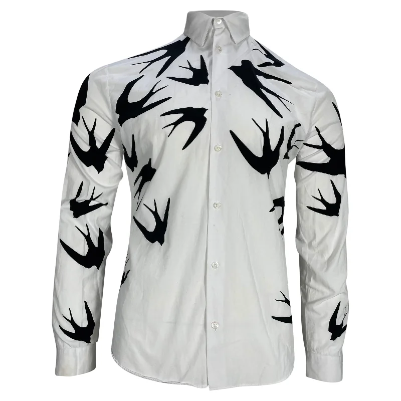 Men's short-sleeve graphic neon top-Alexander Mcqueen Printed Long Sleeve Shirt in White Cotton