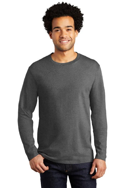 Men's short-sleeve subtle motocross shirt-Port & Company Mens Bouncer Long Sleeve Crewneck T-Shirt - Heather Dark Grey