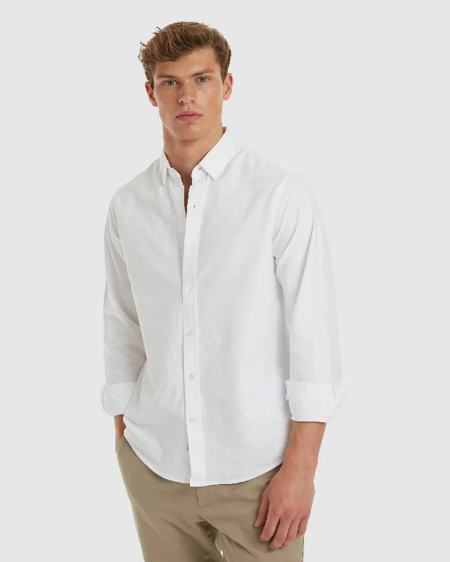 Men's short-sleeve trendy bright crisp white tee-Oxford-Casual White Cotton Shirt