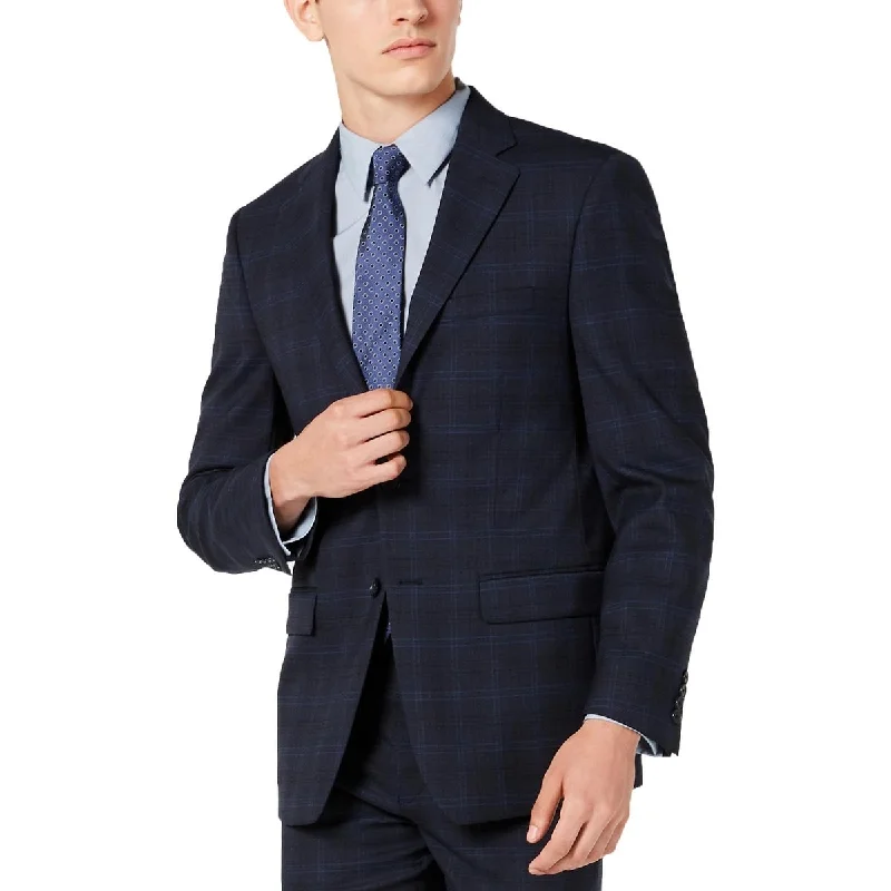 Men's lumberjack plaid jackets-Calvin Klein Men's X Slim Fit Stretch Plaid Suit Separate Jacket Blue Size 38