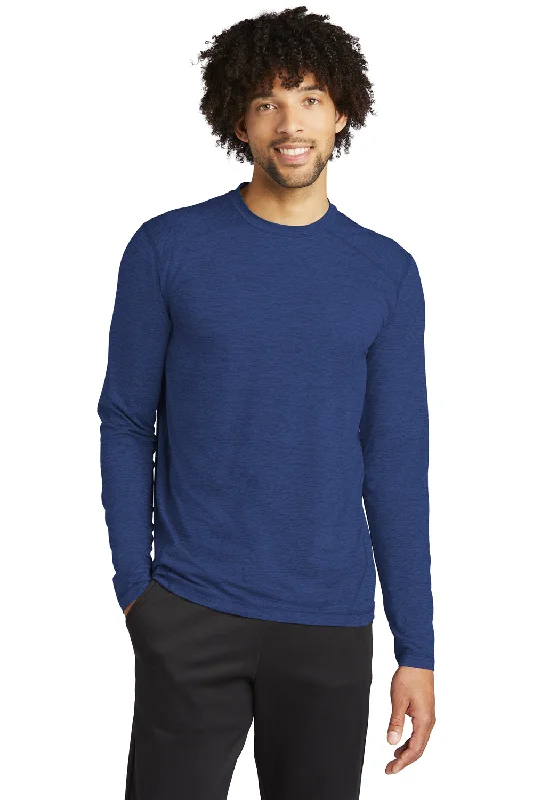 Men's short-sleeve retro cool rugged weekend top-Sport-Tek Mens Exchange 1.5 Long Sleeve Crewneck T-Shirt - Heather True Royal Blue - Closeout