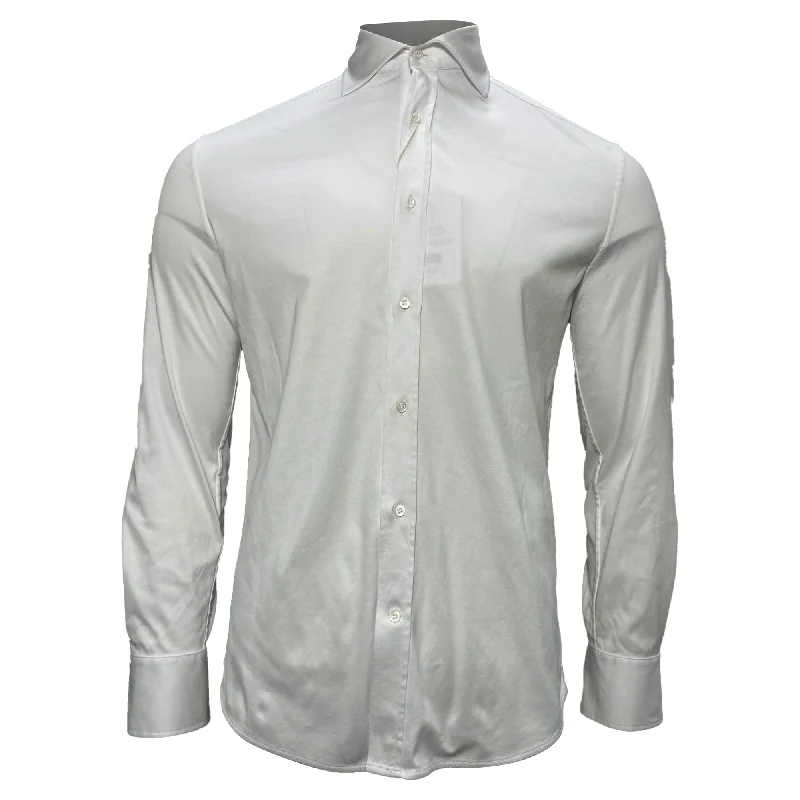 Men's short-sleeve rugged neutral cream top-Brunello Cucinelli Button Shirt in White Cotton