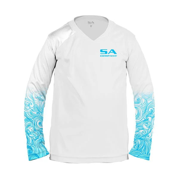 Men's short-sleeve soft plush bamboo top-Girls Performance Long Sleeve Shirt | White | Tidal Waves