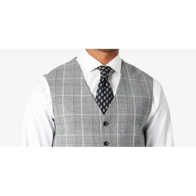 Men's explorer adventure jackets-Tallia Men's Slim Fit Plaid Suit Vest Gray Size Medium