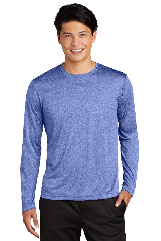 Men's short-sleeve rugged rust tee-Sport-Tek Mens Contender Heather Moisture Wicking Long Sleeve Crewneck T-Shirt - Heather True Royal Blue