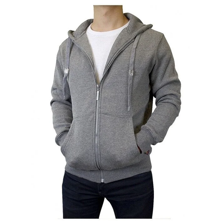 Men's rugged rugby jackets-KNOCKER Men's Hooded Full Zip Solid Sweater - Heather Grey