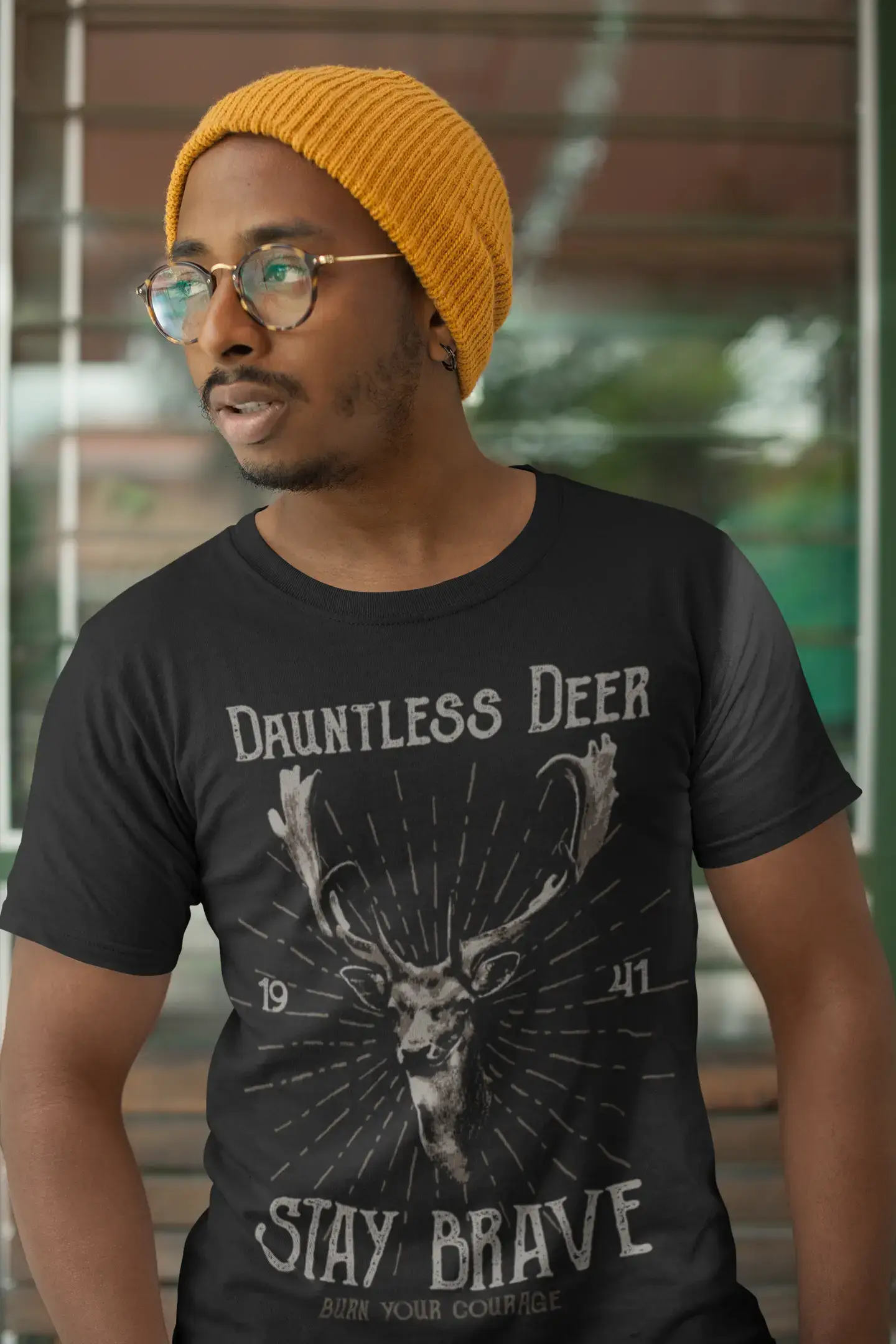 Men's short-sleeve slim pastel tee-ULTRABASIC Men's Graphic T-Shirt Dauntless Deer - Stay Brave Shirt for Men