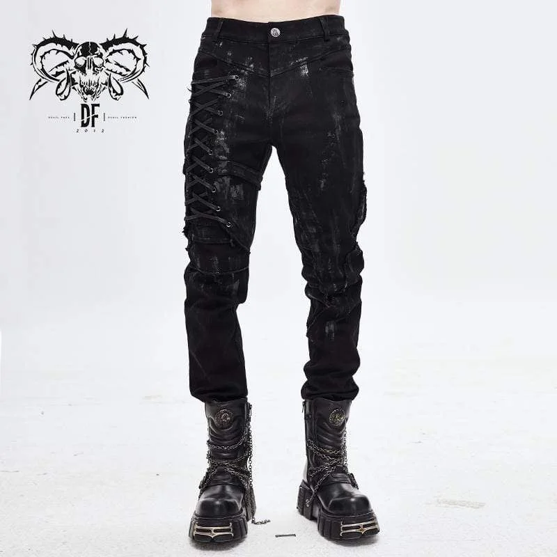 men's athletic wide-leg red pants-Men's Punk Ropes Tattered Trousers