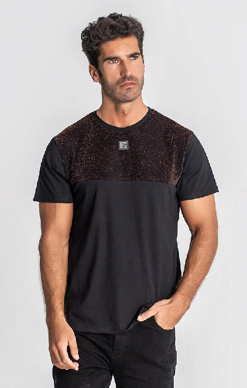 Men's short-sleeve fresh modern structured purple top-Black Heartbeat Block Tee