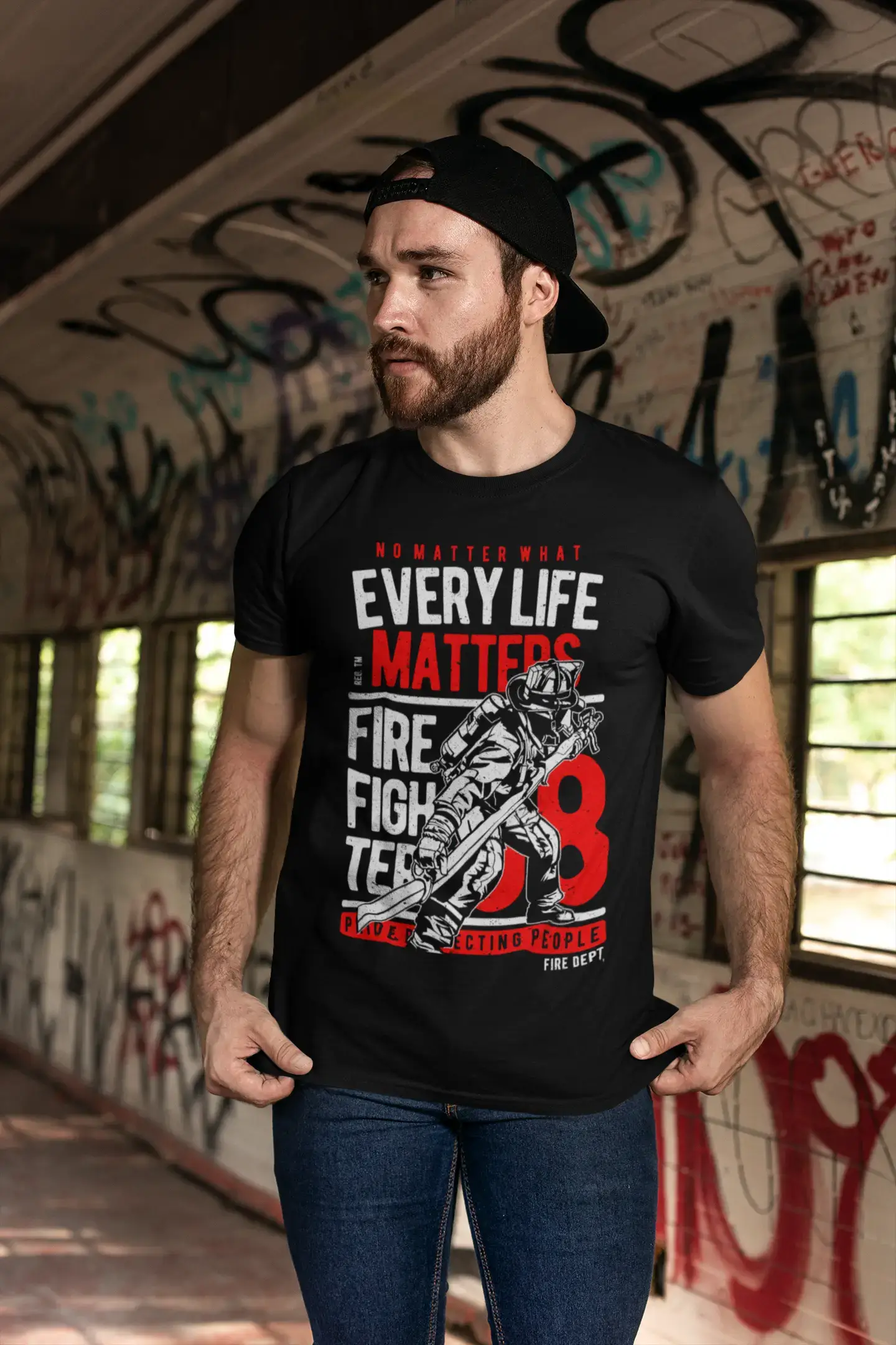 Men's short-sleeve stylish sleek airy high-performance tee-ULTRABASIC Men's Graphic T-Shirt Every Life Matters - Shirt For Firefighters - Quotes