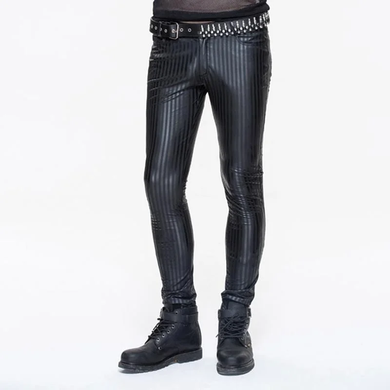 men's 32-inch tailored black pants-Men's Skinny Punk Striped Trousers