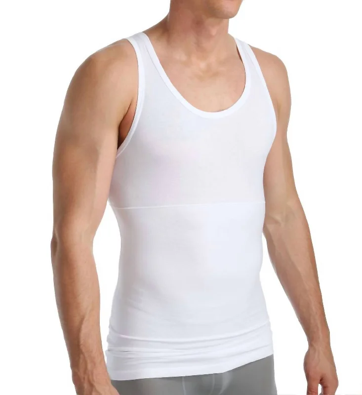 Men's short-sleeve tropical retro draped orange tee-Body Control Advanced Shaping Tank In White