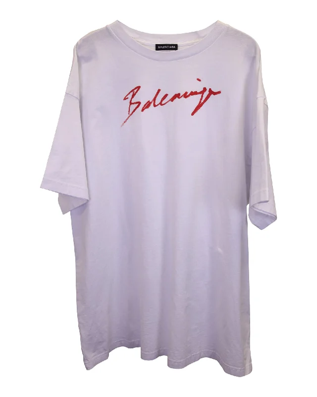 Men's short-sleeve flowing distressed top-Balenciaga Signature Logo T-shirt in White Cotton