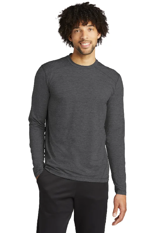 Men's short-sleeve bright deep classic vibrant color shirt-Sport-Tek Mens Exchange 1.5 Long Sleeve Crewneck T-Shirt - Heather Graphite Grey - Closeout