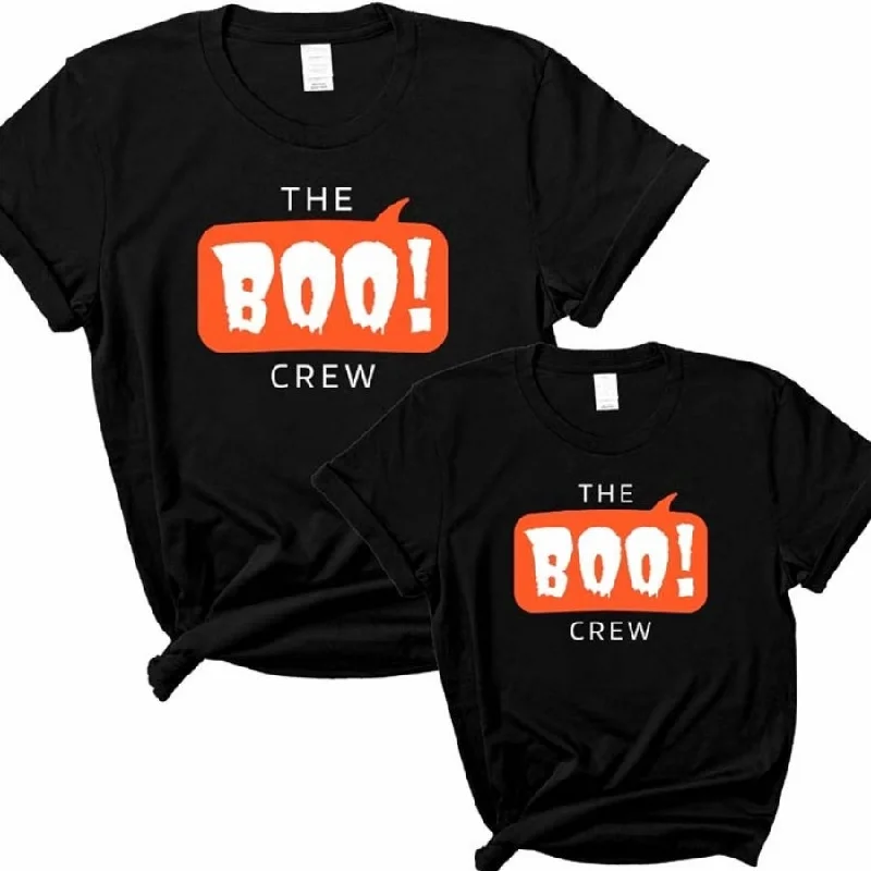 Men's short-sleeve trendy maroon top-The Boo Crew Mum & Kid Matching Halloween T-Shirts- Black