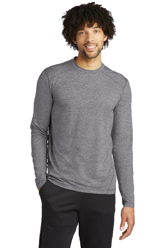 Men's short-sleeve bold rich sporty loud print top-Sport-Tek Mens Exchange 1.5 Long Sleeve Crewneck T-Shirt - Heather Grey - Closeout