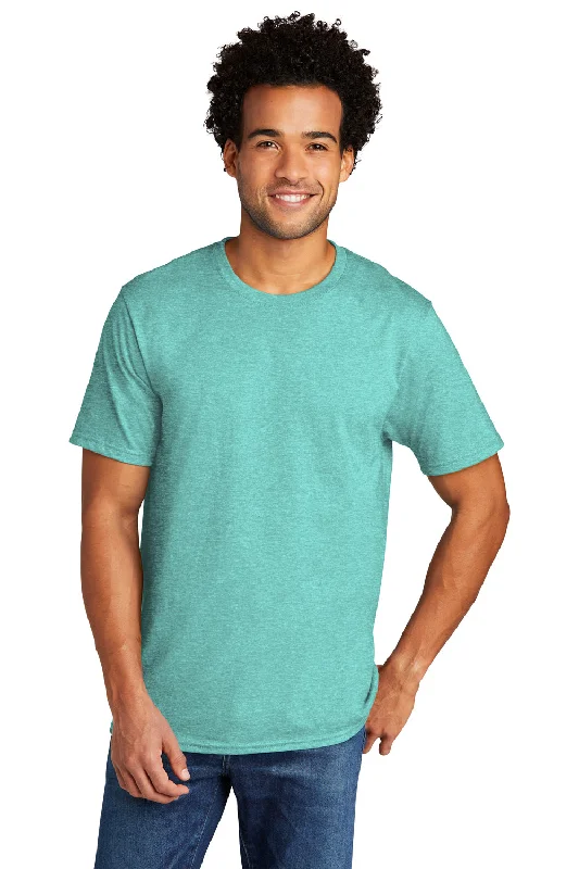 Men's short-sleeve rich bright coral tee-Port & Company Mens Short Sleeve Crewneck T-Shirt - Heather Vivid Teal Green