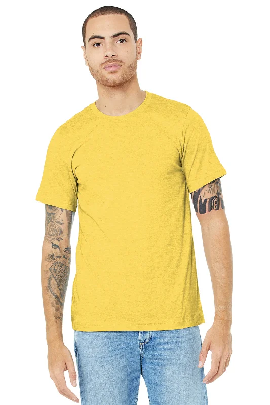 Men's short-sleeve deep classic tropical peach tee-Bella + Canvas Mens Heather CVC Short Sleeve Crewneck T-Shirt - Heather Yellow Gold