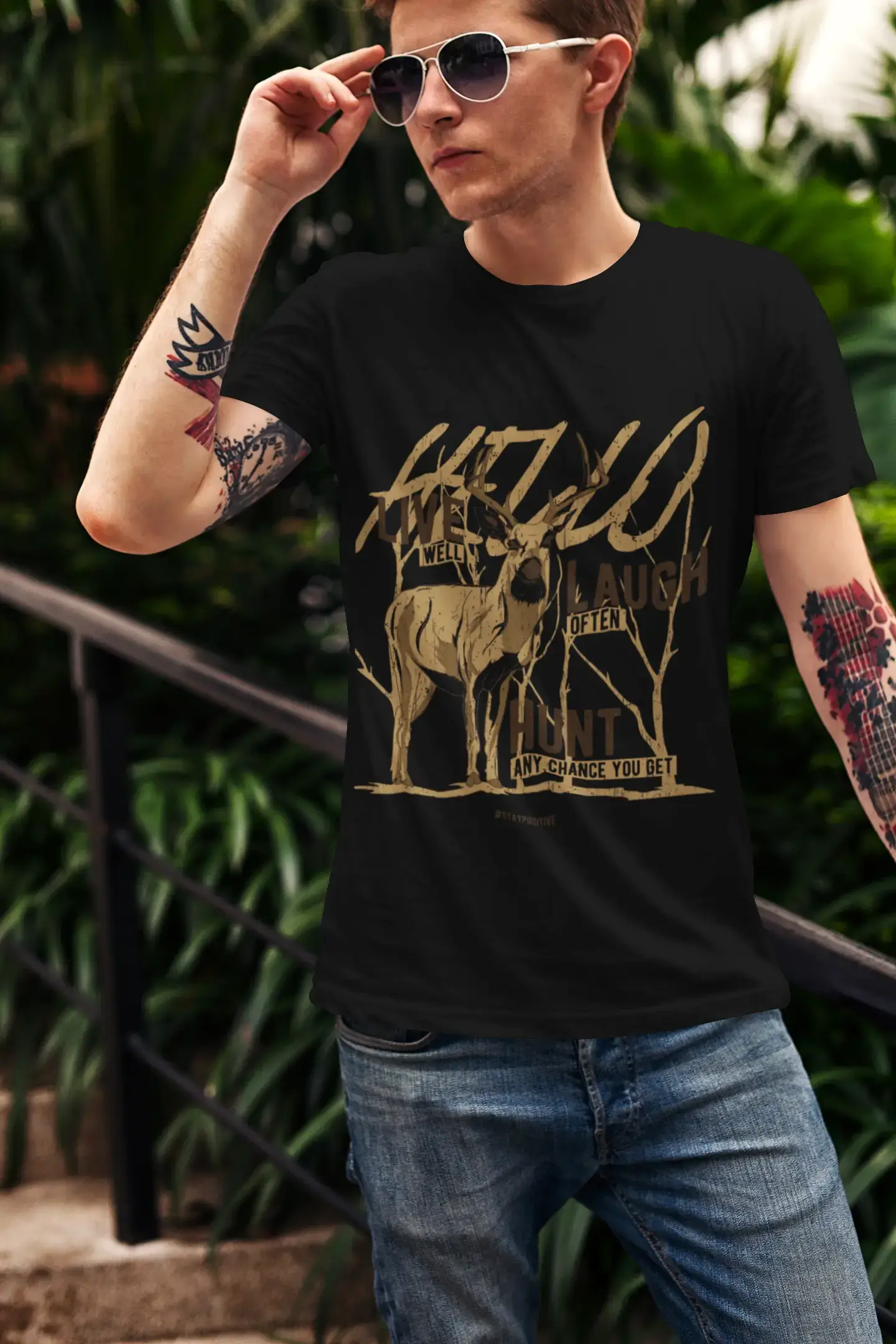 Men's short-sleeve cool festival top-ULTRABASIC Men's Graphic T-Shirt Live Laugh Hunt - Deer Hunter Shirt for Men