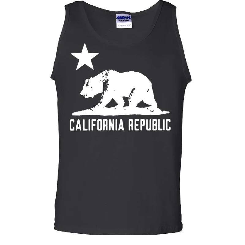 Men's short-sleeve bright deep vibrant aqua shirt-California Flag Oversize White Silhouette Asst Colors Tank Top