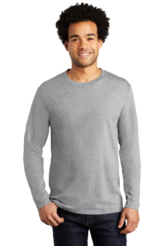 Men's short-sleeve sleek skateboarding top-Port & Company Mens Bouncer Long Sleeve Crewneck T-Shirt - Heather Grey