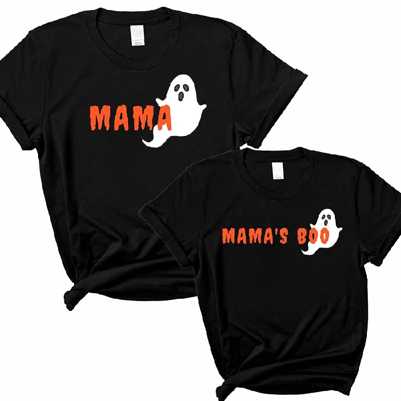 Men's short-sleeve casual khaki tee-Mama & Mama's Boo Matching Halloween T-Shirts- Black