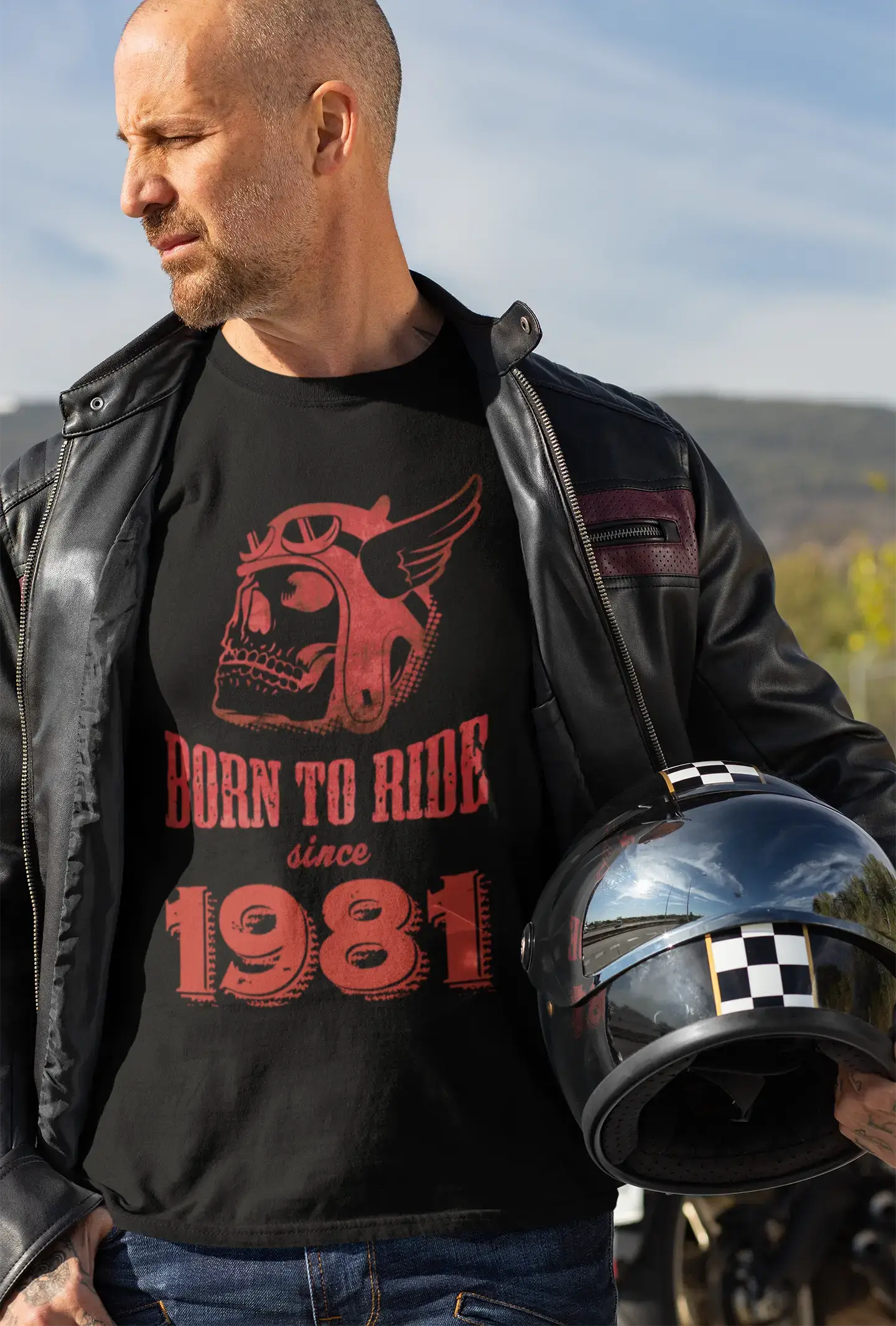 Men's short-sleeve warm breathable wool top-1981, Born to Ride Since 1981 Men's T-shirt Black Birthday Gift 00493