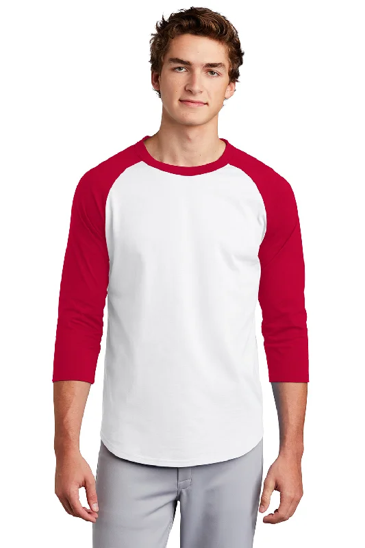 Men's short-sleeve deep classic fishing tee-Sport-Tek Mens 3/4 Sleeve Crewneck T-Shirt - White/Red