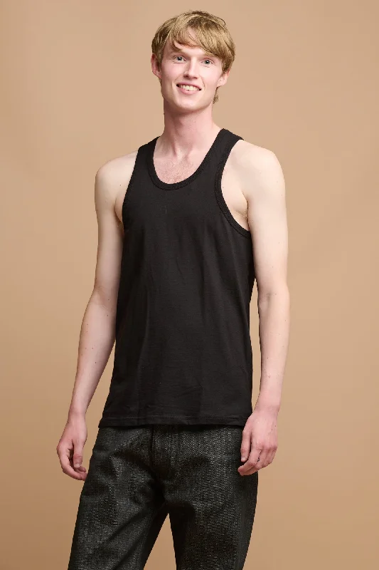 Men's short-sleeve stylish sleek skateboarding shirt-Men's Racer Back Vest Plastic Free - Black