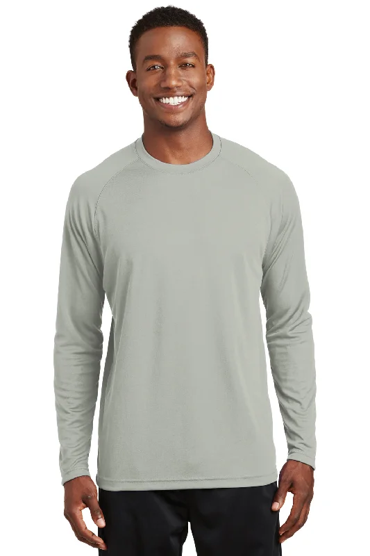 Men's short-sleeve rugged urban casual midnight tee-Sport-Tek Mens Dry Zone Moisture Wicking Long Sleeve Crewneck T-Shirt - Silver Grey