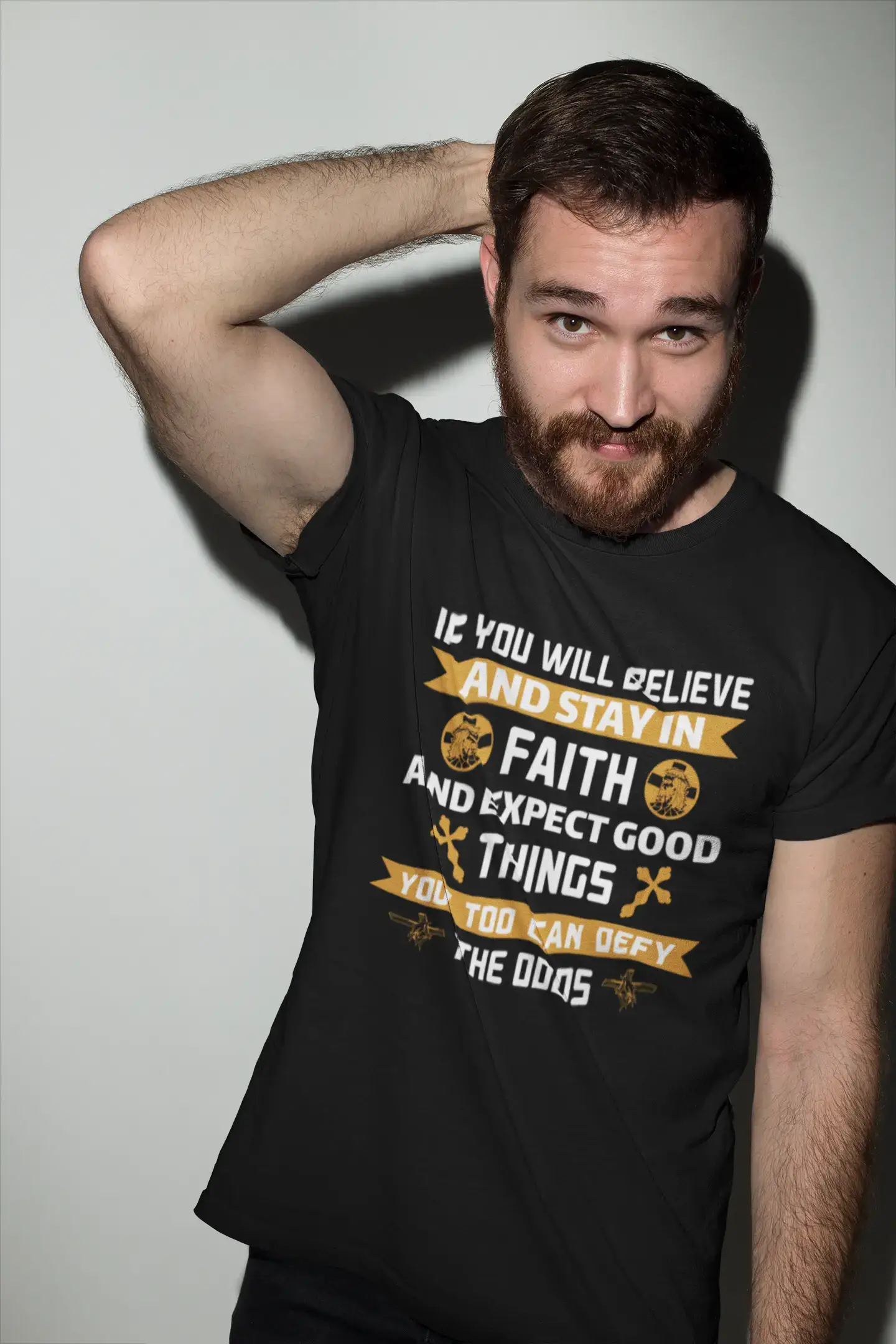 Men's short-sleeve rugged rust tee-ULTRABASIC Men's T-Shirt Believe and Stay in Faith - Christian Religious Shirt