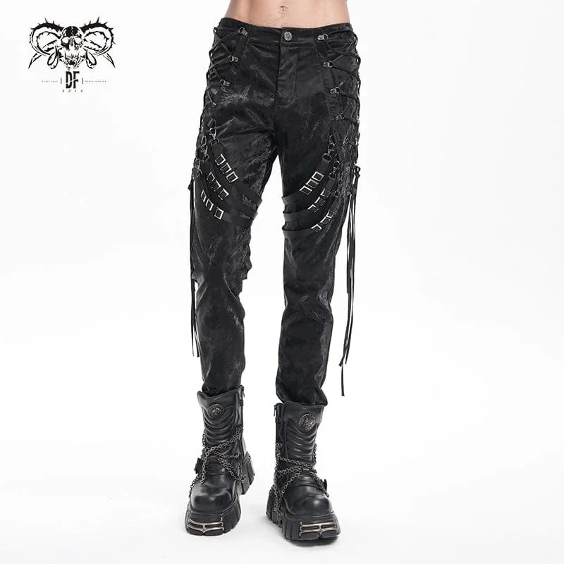 men's straight leg wool navy pants-Men's Gothic Buckle-up Spaghetti Straps Trousers