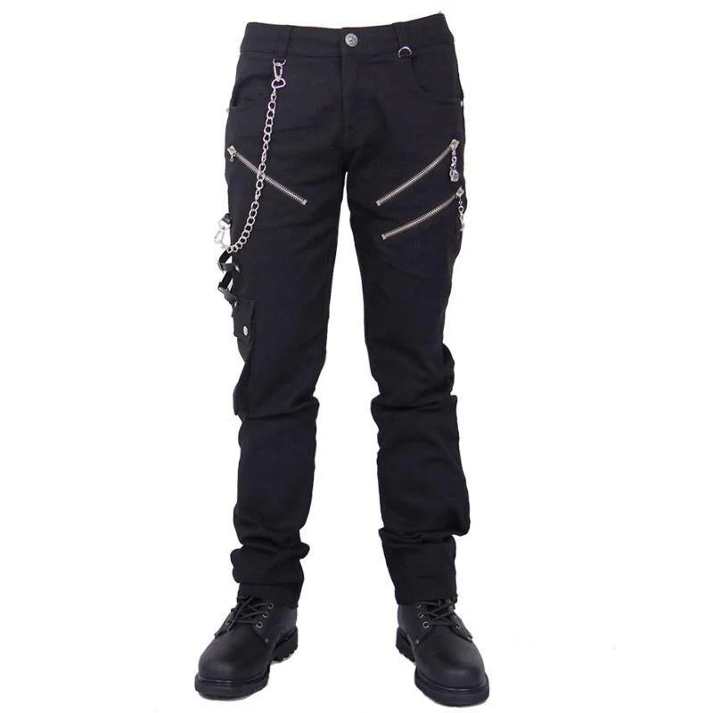 men's relaxed formal brown pants-Men's Punk Trousers With Metal Chain