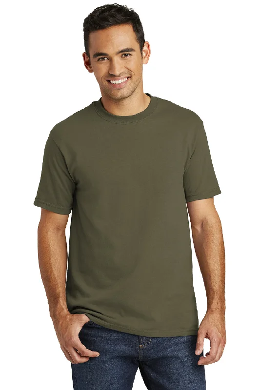 Men's short-sleeve sporty boxy black tee-Port & Company Mens USA Made Short Sleeve Crewneck T-Shirt - Olive Drab Green - Closeout