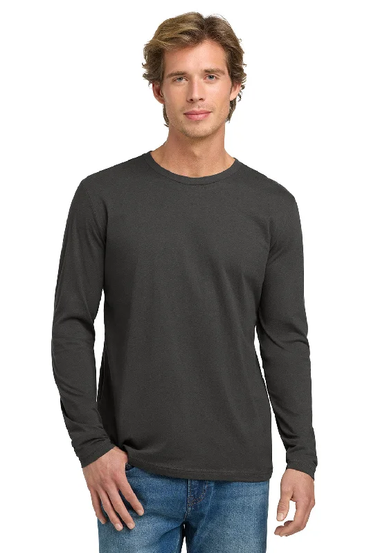 Men's short-sleeve crisp ribbed tee-Next Level Mens Fine Jersey Long Sleeve Crewneck T-Shirt - Heavy Metal Grey