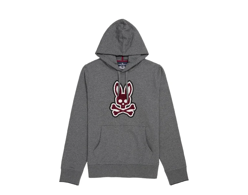 Men's relay team jackets-Psycho Bunny Patchin Chenille Bunny Logo Grey Men's Hoodie B6H849U1FT-HST