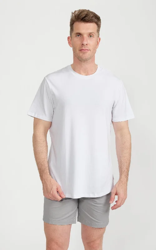 Men's short-sleeve stylish sleek athletic heather shirt-Men's Pima Split-Hem Tee in White