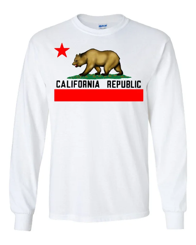 Men's short-sleeve trendy bright slim pastel shirt-California State Flag - Borderless White Long Sleeve T-Shirt